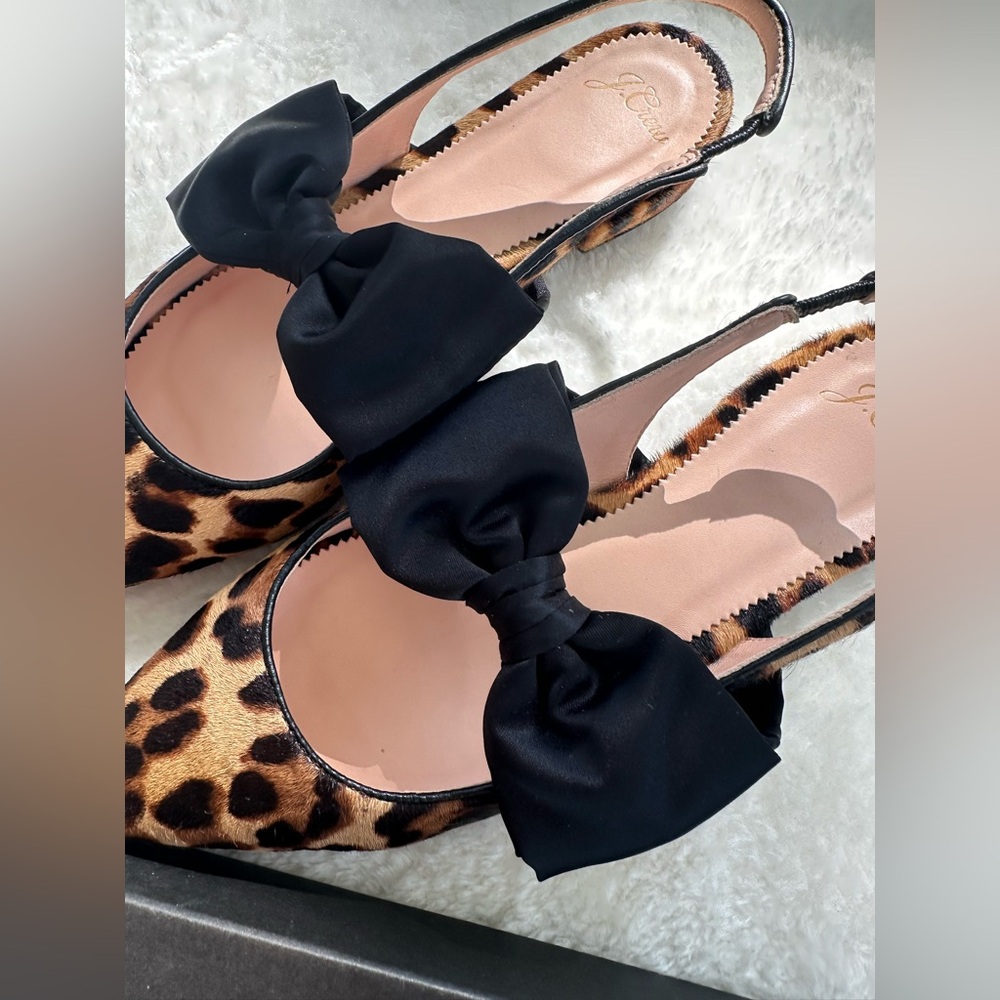 J. Crew Animal Print Slingback Flats with Large Black Bows, New, never worn! - Picture 7 of 13
